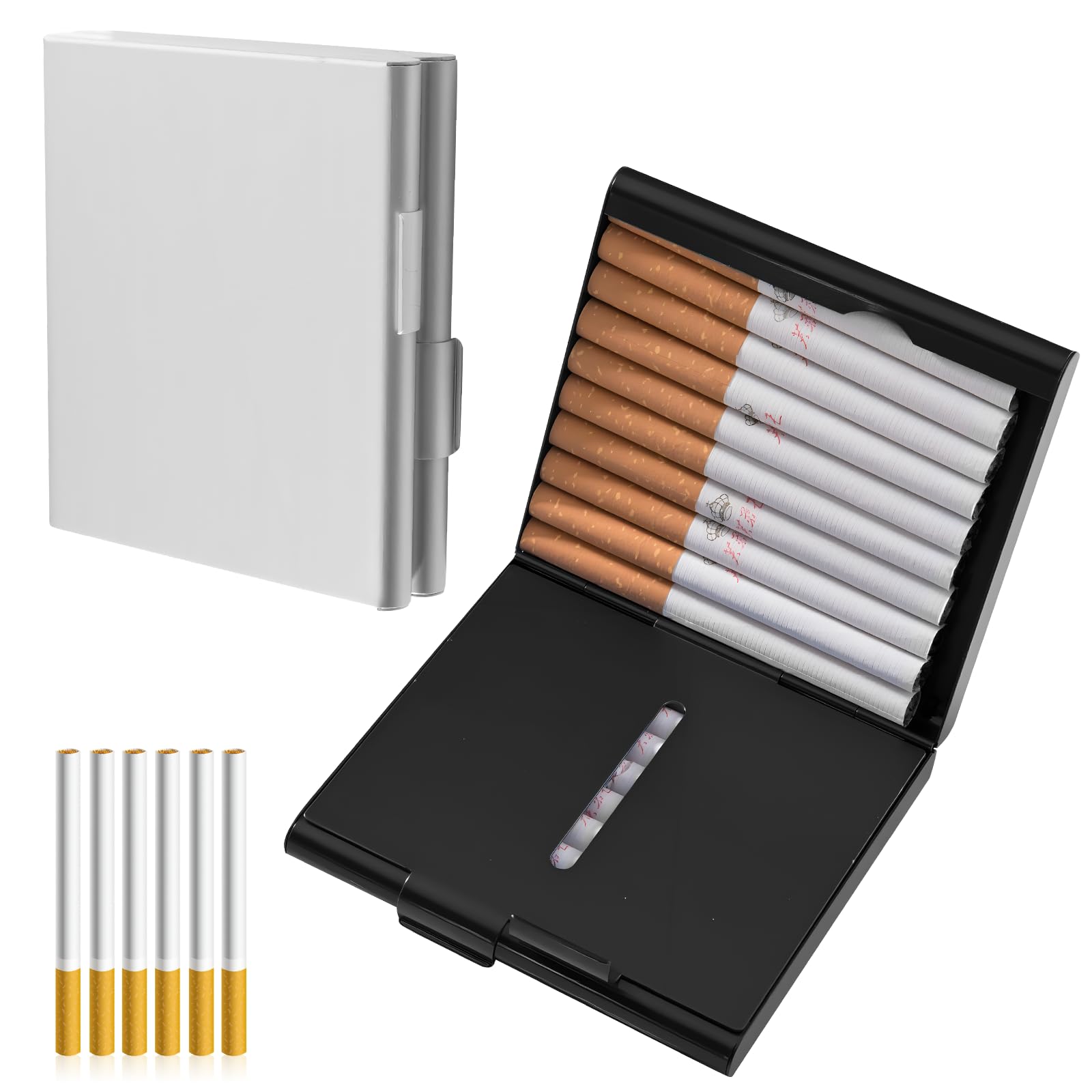 2 Pcs Stainless Steel Lightweight Extra Slim Cigarette Case Box,Metal Cigarette Case Box Holds 20 Cigarettes Classically Elegant for Men (Silver/Glod)