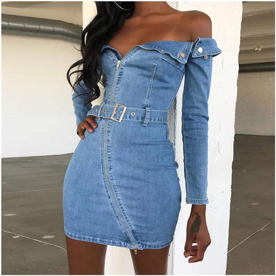 one shoulder denim dress