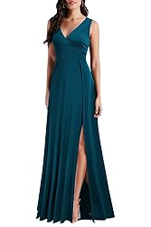 MUSHARE Women's V Neck Sleeveless Split Formal
