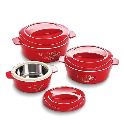 Cello Cuisine Insulated Plastic Casserole Gift Set, 3-Pieces 500ml + 850ml + 1500ml Maroon