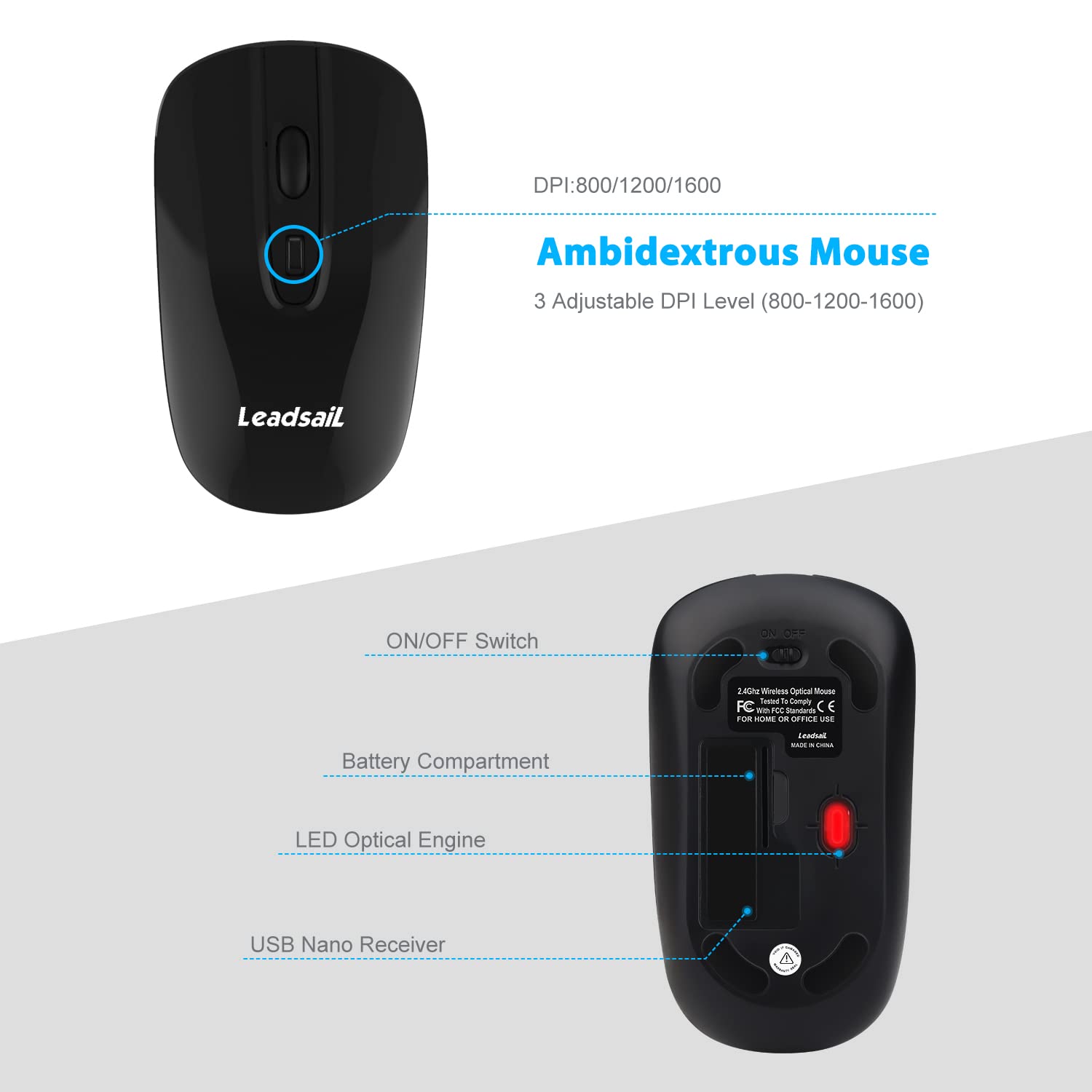 LeadsaiL Wireless Keyboard and Mouse Combo, Wireless USB Mouse and Computer Keyboard Set, Compact and Silent for Windows Laptop, Desktop, PC