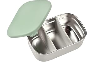 BÉABA Beaba Stainless Steel Lunch Box, Kids Lunch Box with Silicone Lid, Bento Style Food Containers, Removable Silicone Dividers Make 1-3 Compartments, Sage