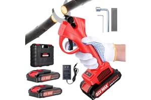 SOARFLY Electric Pruning Shears, 35mm 1.4'' Cutting Diameter Professional Cordless Electric Pruner for Tree Trimming Branch Cutter, (2Pcs 2000mAh Battery & 1 Charger Included), Red, SEPS-02