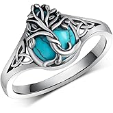 Naxidaze Genuine Turquoise Rings for Women 925 Sterling Silver Tree of Life Ring Vintage Real Western Jewelry for Women