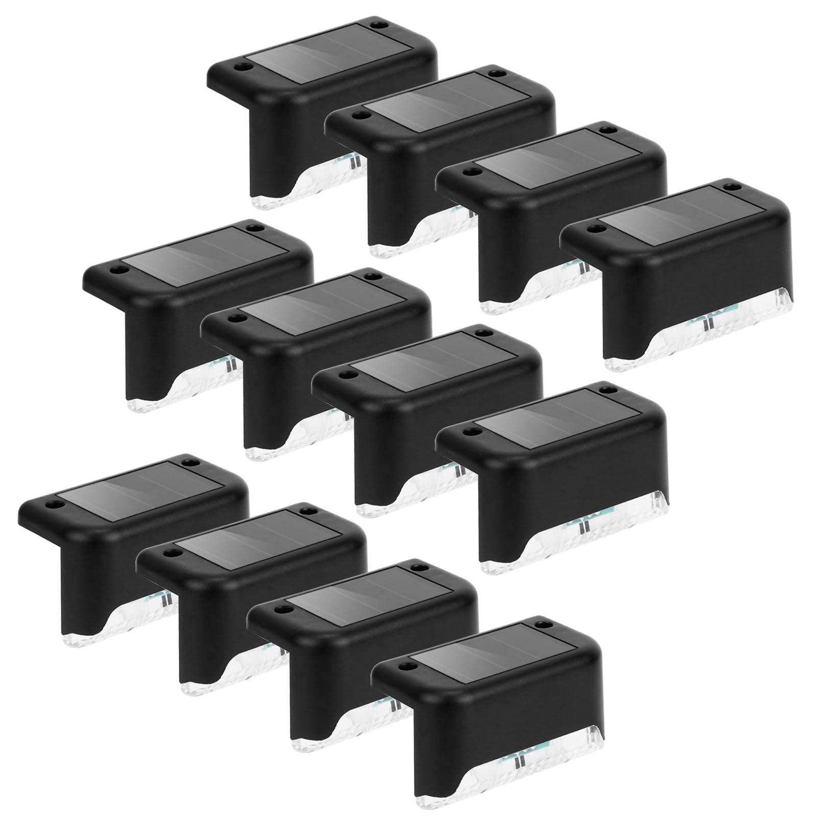 maxant Solar Deck Lights, 12/16 Pack Step Outdoor Fence Waterproof Powered LED Lights for Stairs, Step, Railing, Wall, Yard, Patio, Garden (12 Black Shell Cool White NEW) (L01757)