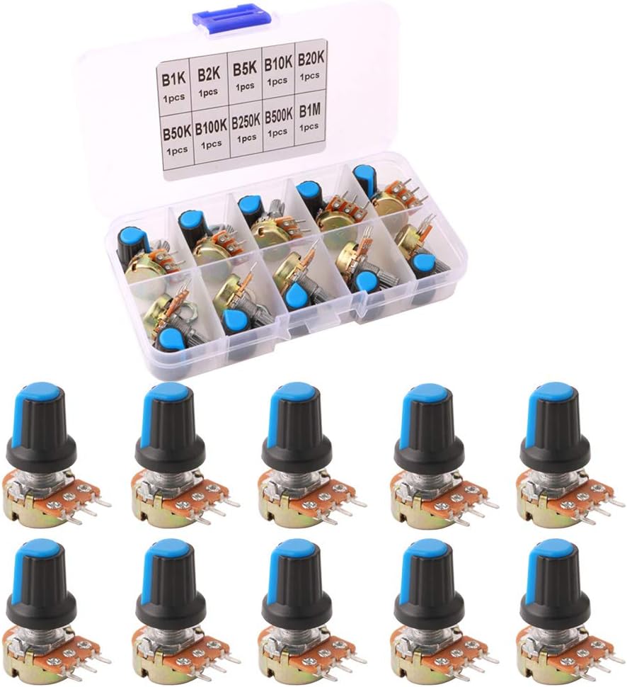 QitinDasen 10Pcs Premium Linear Rotary Taper Potentiometer, Adjustable 3 Terminal Rotary Potentiometer