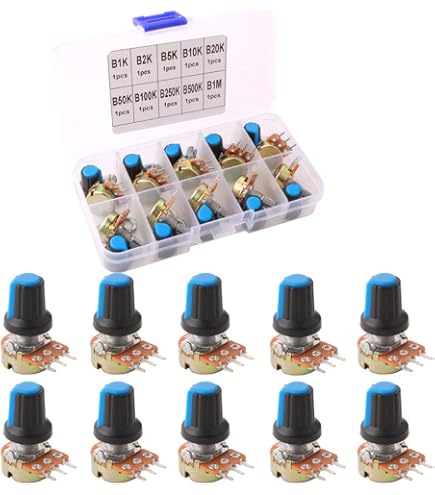 10 Potentiomètres Doubles Linéaires 20K B20K Ohm - Bouton Blanc Conique - Neufs Sans Marque