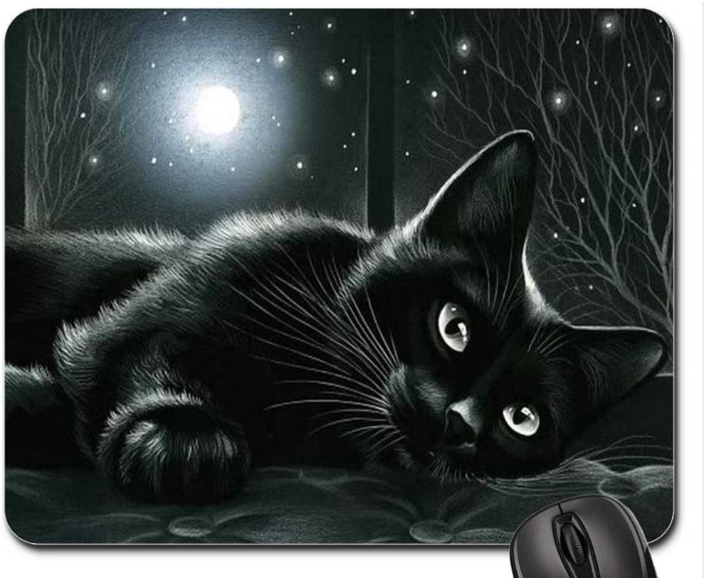 Black cat in moonlight Mouse Pad, Mousepad (Cats Mouse Pad)