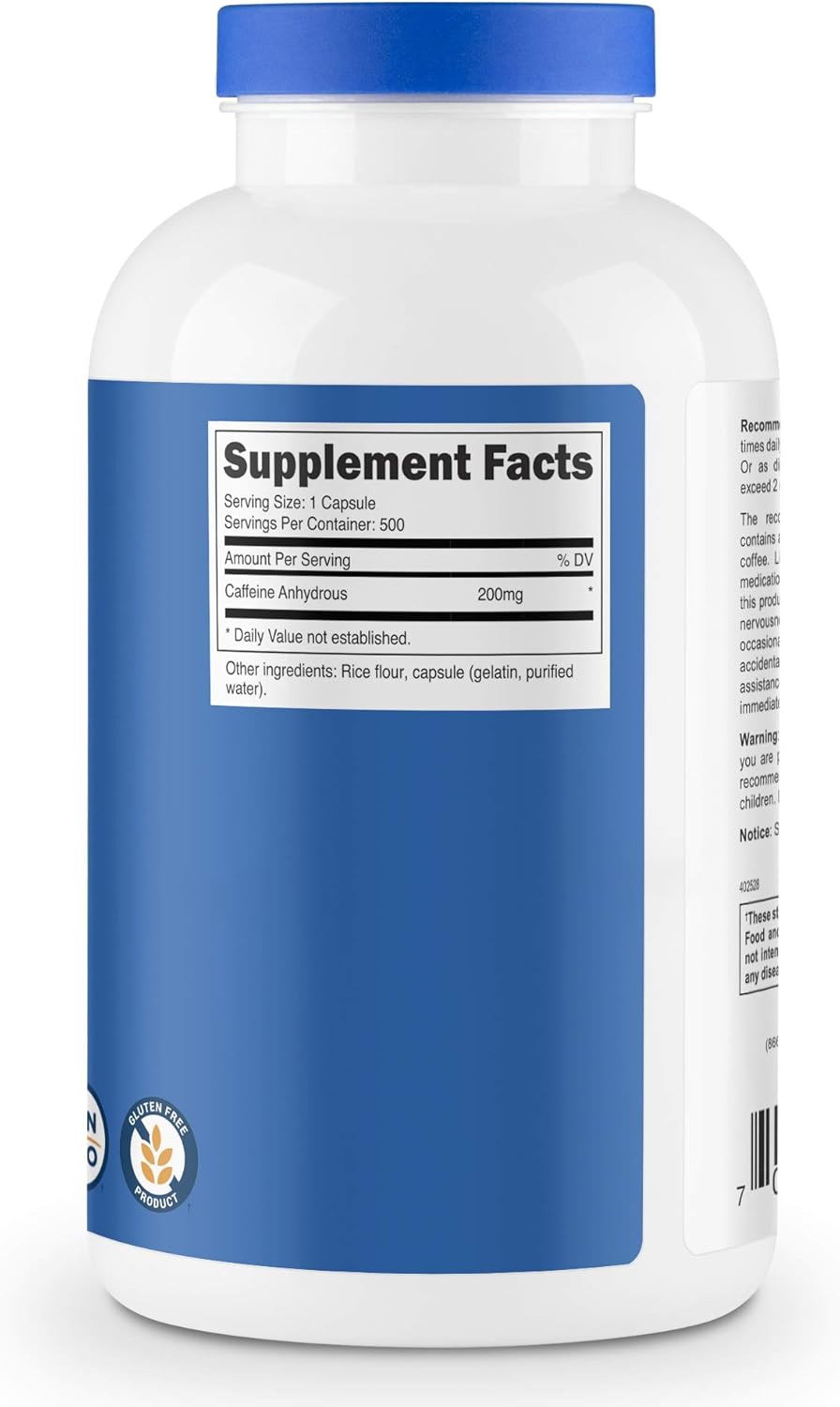 Nutricost Caffeine Pills, 200mg Per Serving (500 Caps): Health & Personal Care
