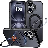 Yunjews for iPhone 16 Case, Magnetic Rugged Slim Cover with Kickstand, Shockproof Military Grade Protection, Compatible with MagSafe, for Work & Viewing, Black, 6.1"