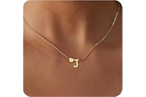 JECOMY Dainty Initial Necklaces for Women 14K Gold Plated Heart Letter Necklace Personalized Initial Heart Pendant Necklace Tiny Letter Name Necklaces