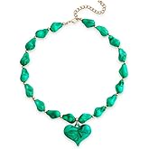 FILMOON Large Acrylic Heart Necklaces for Women Chunky Puffy Heart Pendant Necklace Exaggerated Statement Love Beaded Choker Necklace Jewelry