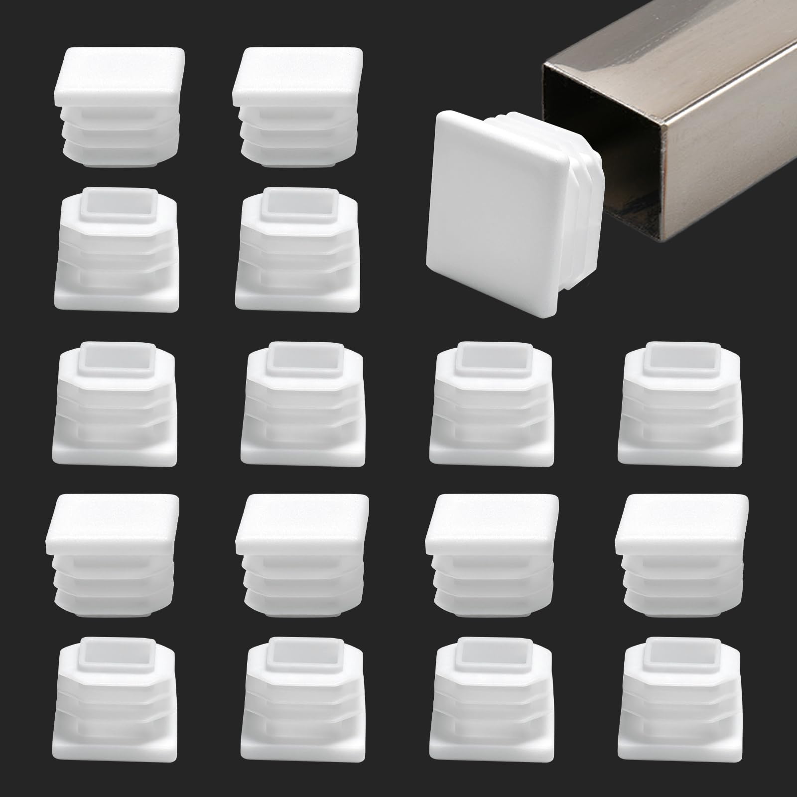 Photo 1 of 16 Pack 13/16" x 13/16" Square Tube End Cap Plastic Plugs, Square Tubing Plug Inserts for Metal Tubing, Fences, Glide Protection from Chair Legs and Furniture, Durable Plastic Hole Plugs, White