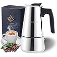 YOLIFE Stovetop Espresso Maker, Italian Moka Pot, 6 Cups/ 300 ml/10 oz (espresso cup=50ml) Stainless Steel Greca Cafe Maker Suitable for Induction Home Office Camping Cookers