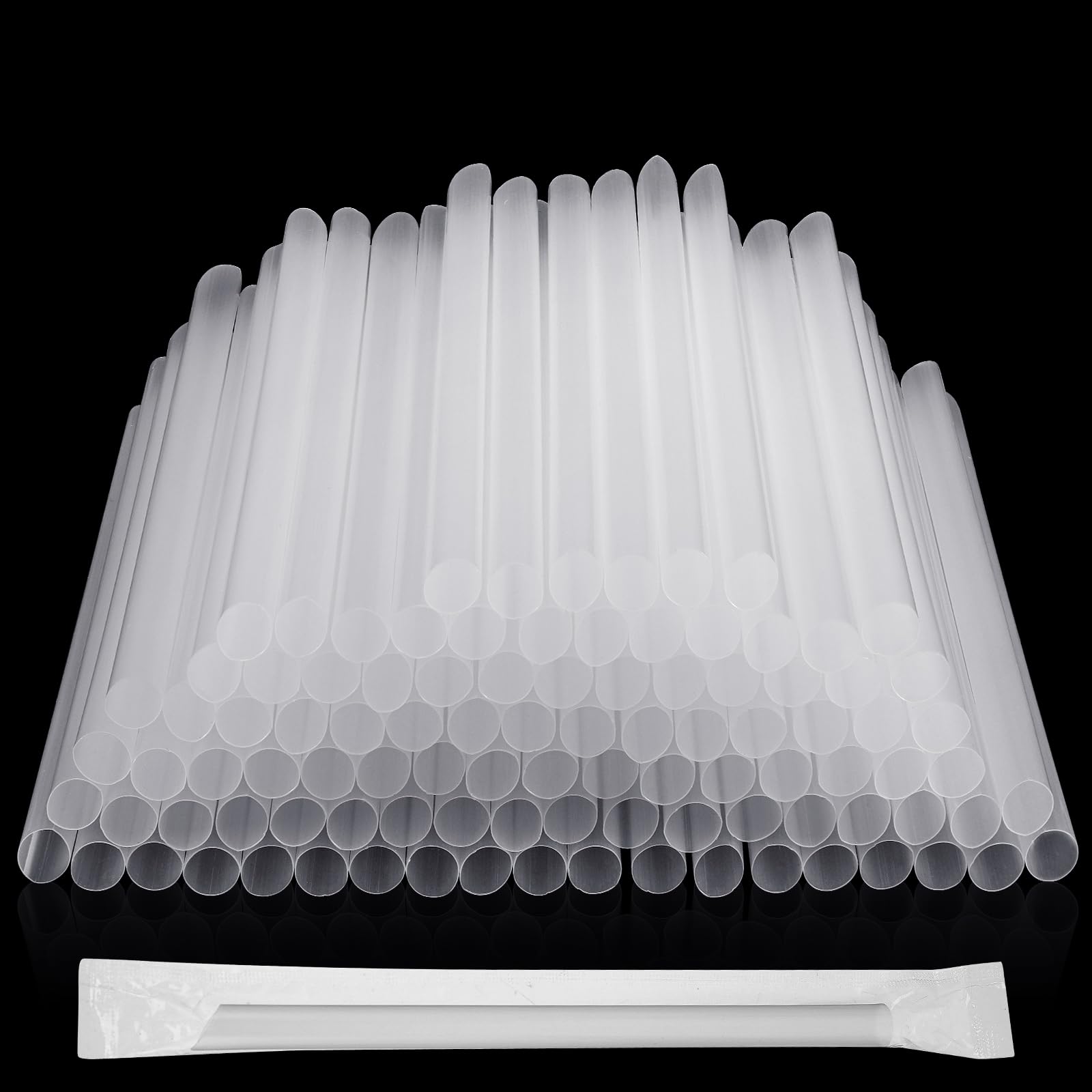 Photo 1 of Mifoci 1000 Pcs Bulk Disposable Straws Individually Wrapped Plastic Clear Bubble Tea Straws for Drinking Shakes, Milk, Popping Pearls, Hot Cold Beverages Home Use Restaurant, 8 in Long