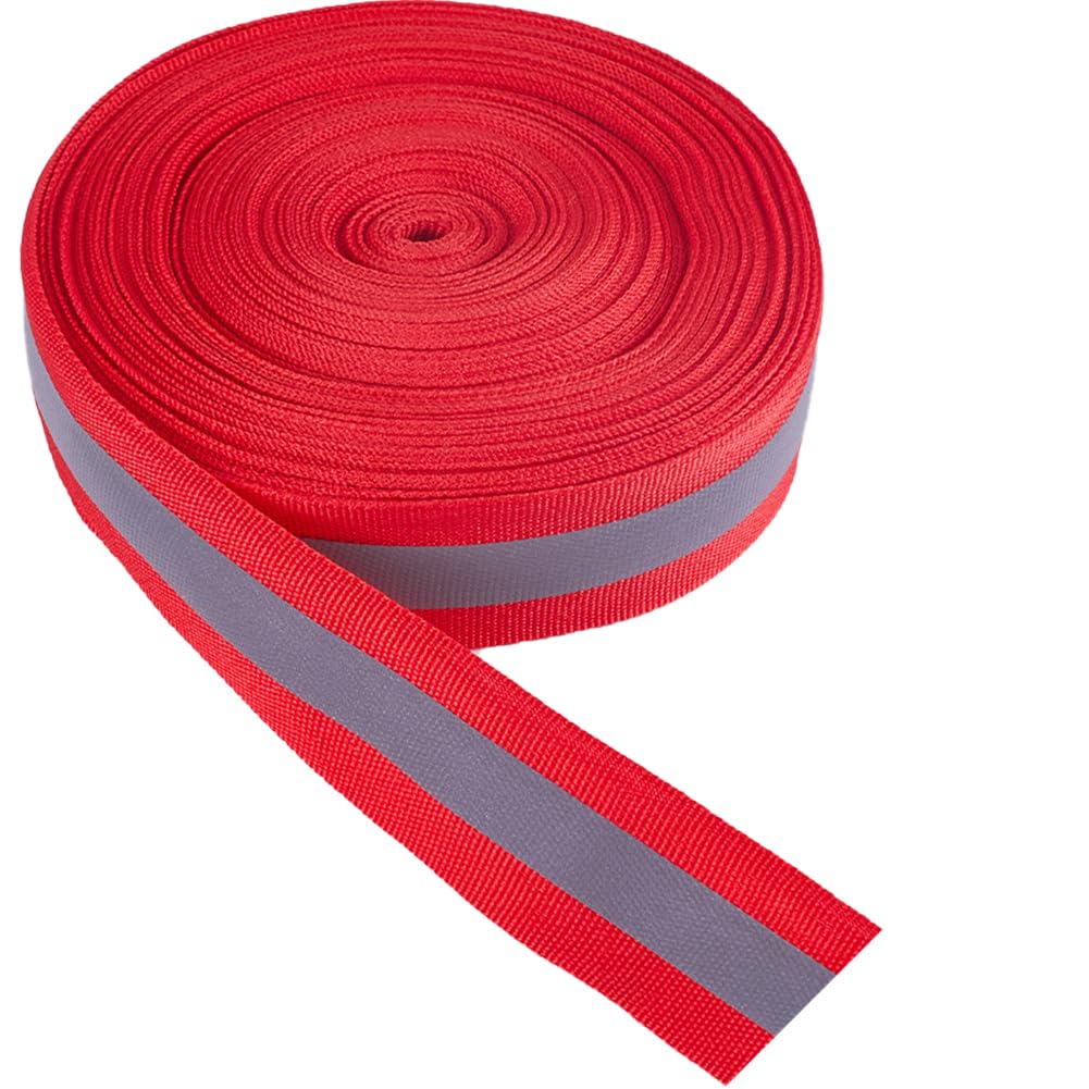 GORGECRAFT 20M Sew On Florescent Reflective Tape High Visibility Nylon Silver Reflective Ribbon Bands Safety Fabric Webbing Trim Strip Red for Joggers Bikers Pets Schoolbags on Vest Clothes