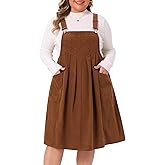 Agnes Orinda Plus Size Corduroy Pinafore Dress for Women Pleated Adjustable Strap Suspender Skirt Short Overall Dress