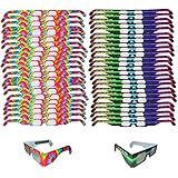 Fireworks Diffraction Prism Glasses - Trippy Tie Dye and Rave Waves Frame Designs - 50 Paper Glasses Total - See Rainbow Bursts of Color From Prismatic Lenses