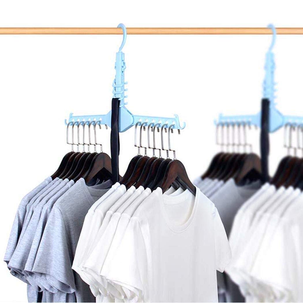 Angoo Beauty Multi-Functional Hanger Telescopic Foldable Household Hook Non-Slip Suit Hangers (Blue)