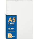 A5 Dotted Refill Paper, 120GSM Thick Paper 80 Sheets 6 Hole Punched Filler | Undated Double-Sided Loose Leaf Planner Inserts for A5 6-Ring Binders, Planner &amp; Bullet Journals, 160 Pages, 5.8 x 8.3 Inch