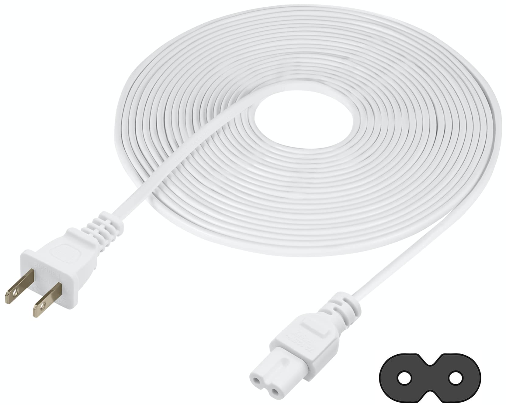 Photo 1 of Vebner Extra Long 25-Foot TV Power Cord Compatible with Select Samsung, LG, Sony, Hisense, Xbox, PS5 Electronics and More - 2-Prong AC Wall Plug - 2-Slot Straight Plug (White, 25-Foot)
