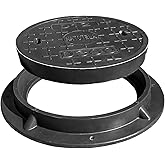 Natotela Round 12in Manhole Cover and Frame,10.4in Clear Opening Size,FRP Recessed Solid Top Cover, Replacement Septic Tank C