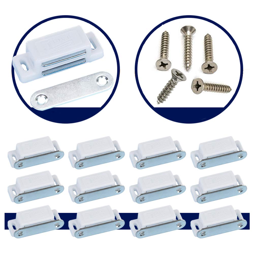 Coardor Cupboard Magnetic Door Catch for Cabinet 12 in 1 Kit Screws 60pcs Heavy Duty Magnet Catches Kitchen Latch Small Home Furniture Wardrobe 6kg Pull Strong White