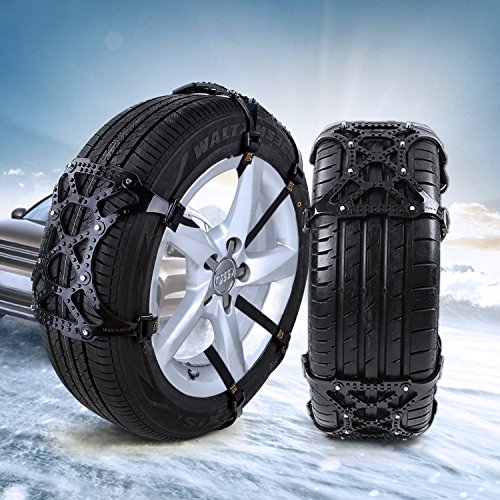 Hltd Snow Chains,Universal Anti-Skid Tire Chains Wheel for Cars, Vehicle, SUVï¼Œwith Gloves and Installation Tools,Set of 6 (Black)