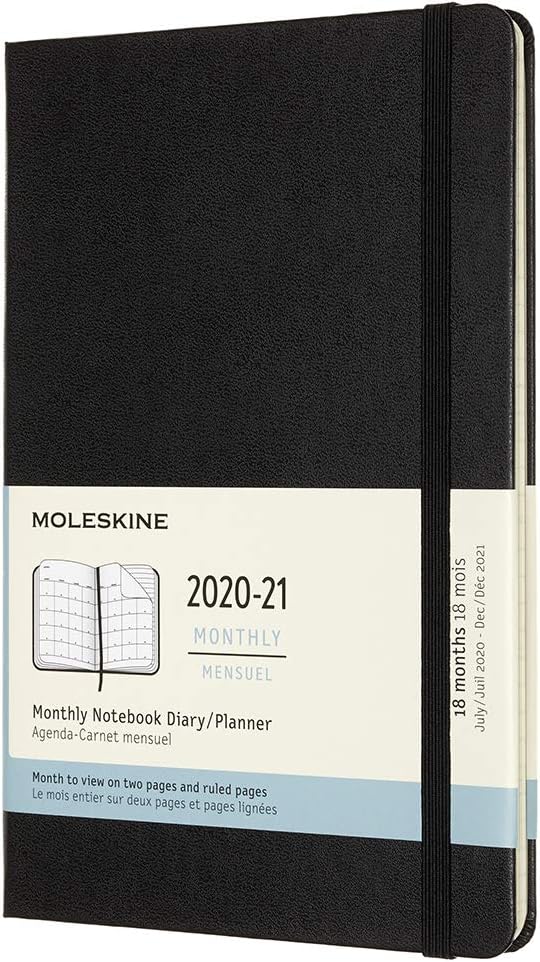 Moleskine, 18-Month Monthly Planner/Diary, Monthly Planner 2020/2021, Monthly Planner with Hard Cover and Elastic Closure