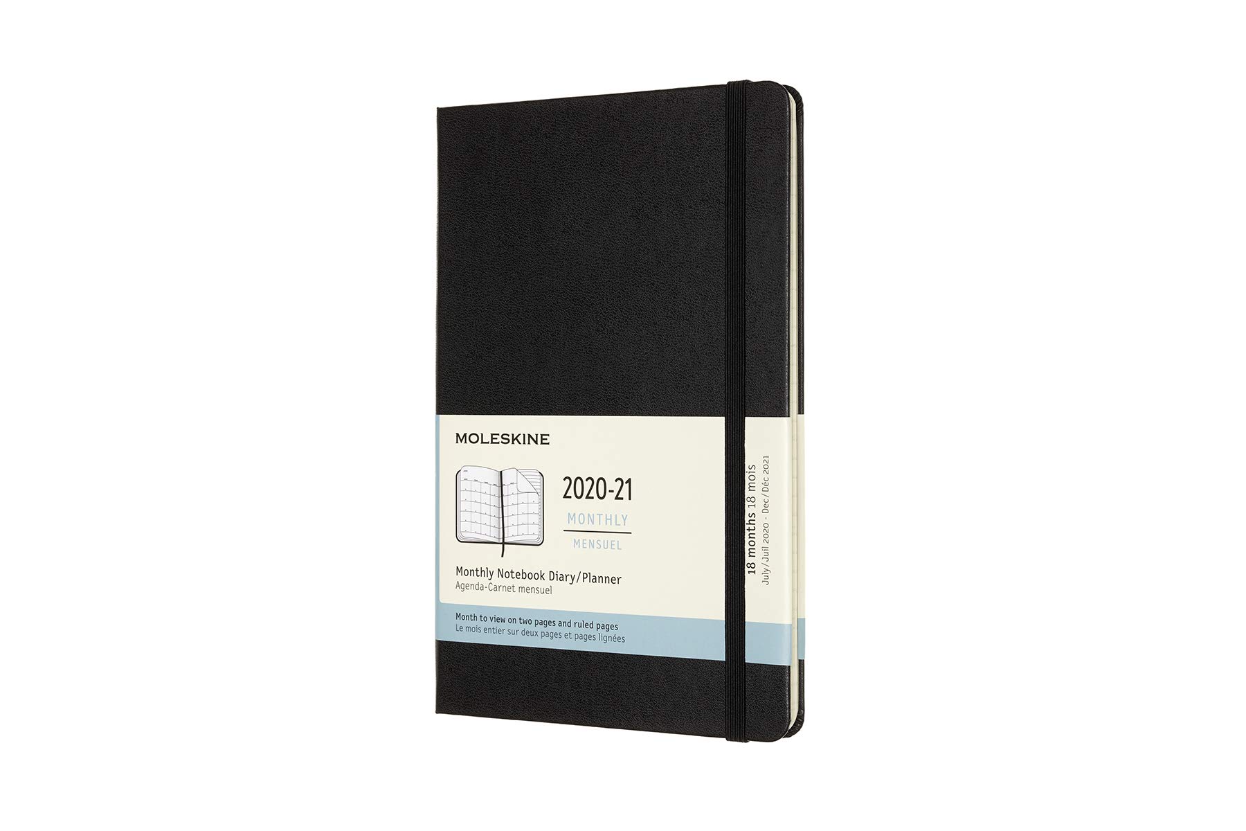 Moleskine - 18-Month Monthly Planner/Diary, Monthly Planner 2020/2021, Monthly Planner with Hard Cover and Elastic Closure, Size Large 13 x 21 cm, Colour Black, 128 Pages