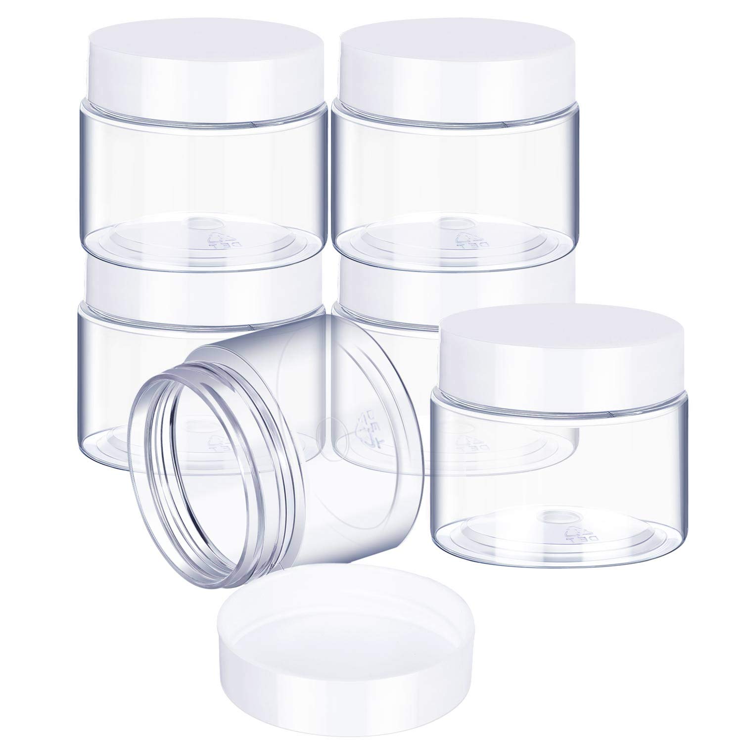 6 Pack 1 oz Plastic Pot Jars Round Clear Leak Proof Plastic Cosmetic Container Jars with White Lids for Travel Storage Make Up, Eye Shadow, Nails, Powder, Paint, Jewelry(1 oz) : Beauty
