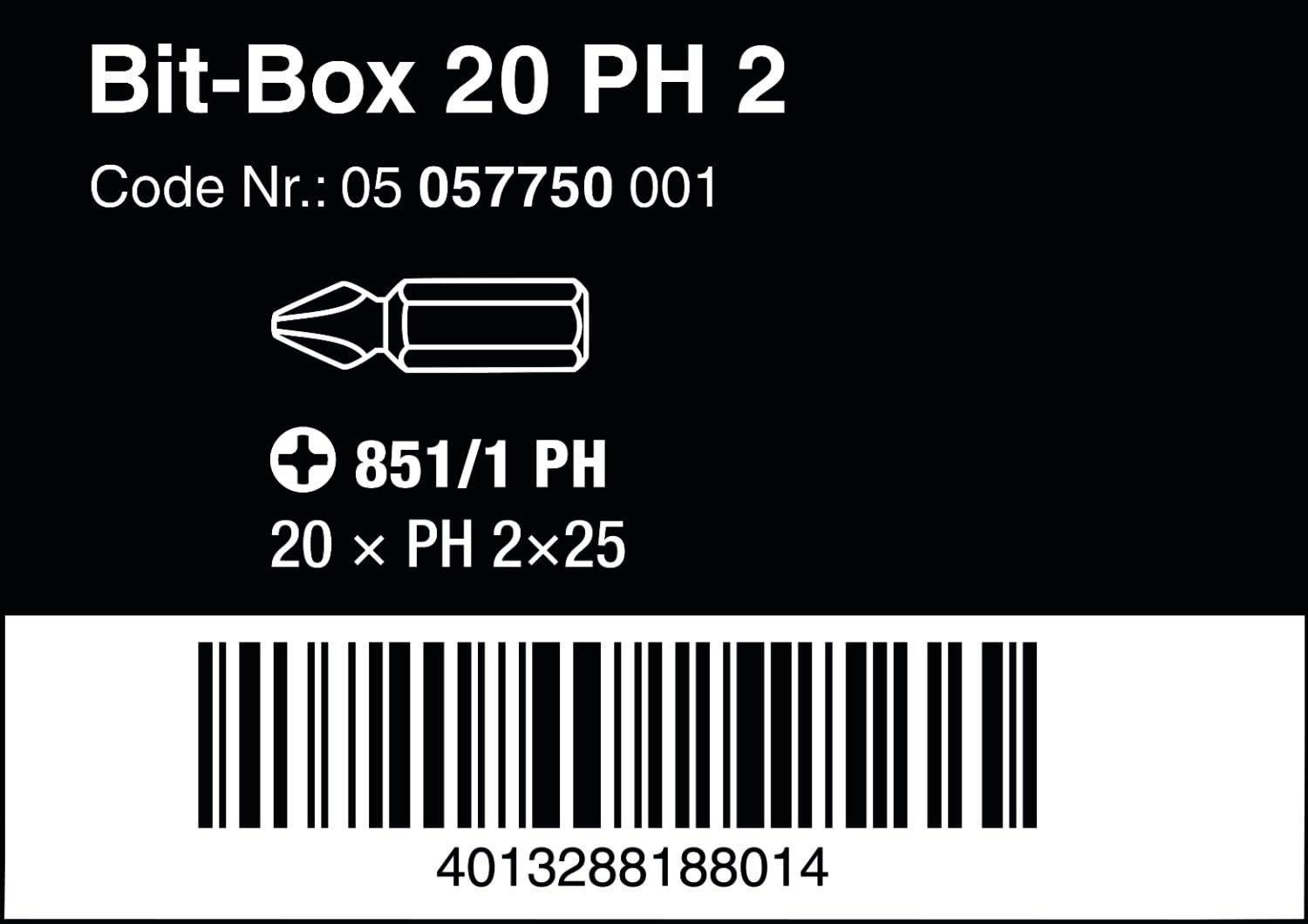 Wera Bit-Box 20 H PH2 Extra Hard bits for drill/drivers, 25mm, 20pc pack, 05057750001 , Black, 25 mm - Image 3