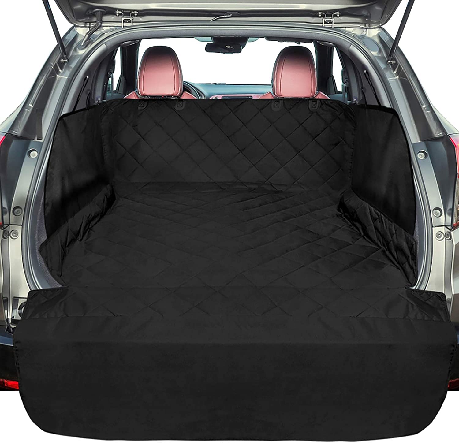 F-color SUV Cargo Liner for Dogs, Waterproof Pet Cargo Cover with Side Flap Protector Dog Seat Cover Mat for SUVs Sedans Vans with Bumper Flap, Non-Slip, Large Size Universal Fit