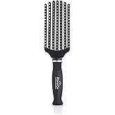 Premium Mini Tangle Buster Brush – Soft Nylon Bristles – Long Ergonomic Durable Rubber Handle – Ideal for Wet and Dry Hair & Easy Grooming, Black Color (7 Fingers)