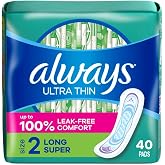 ALWAYS Ultra Thin Size 2 Super Pads Without Wings Unscented, 40 Count