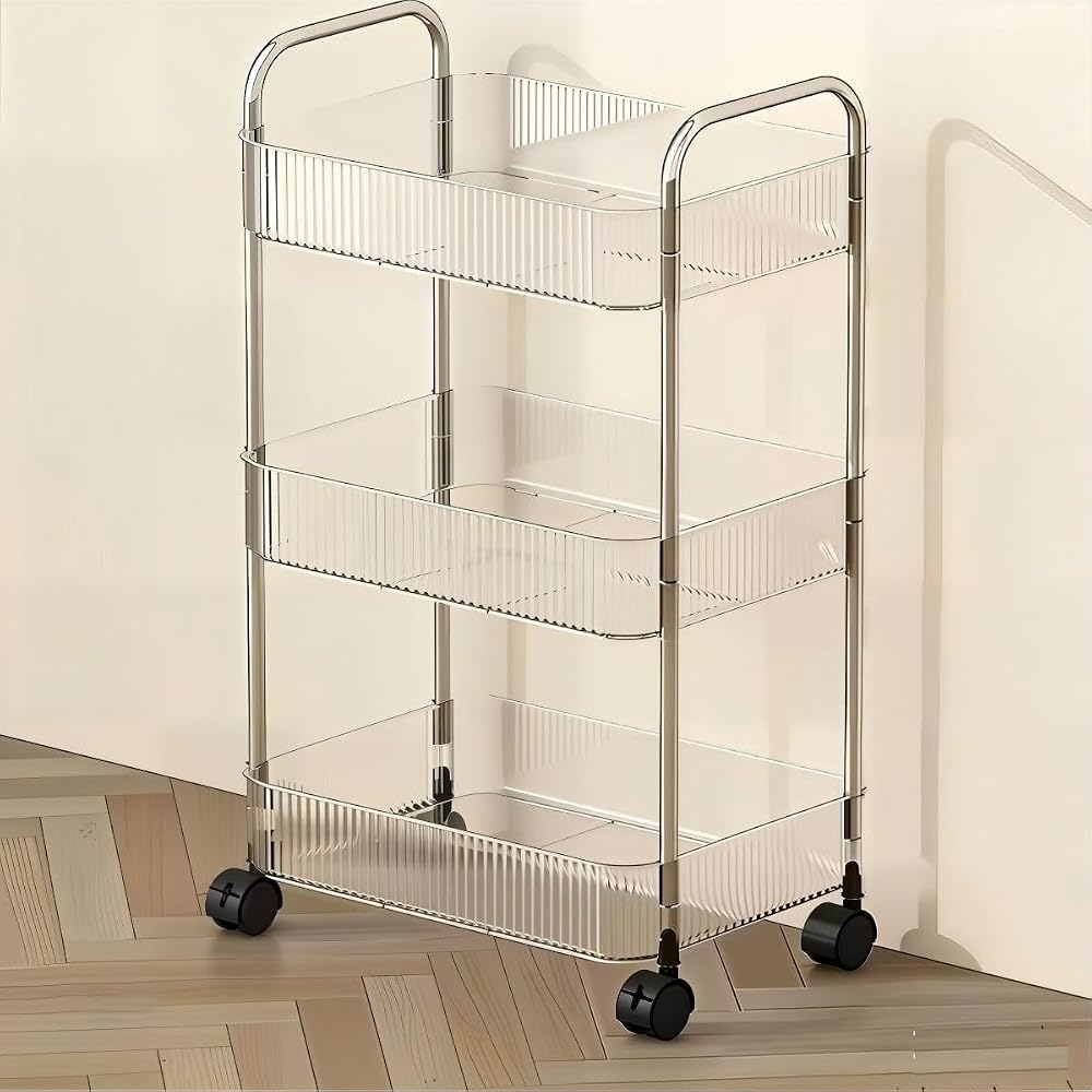 Multibao 3 Tier Acrylic Rolling Storage Cart on Wheels 40x28.5x69.7cm