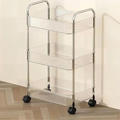 Multibao 3 Tier Acrylic Rolling Storage Cart on Wheels 40x28.5x69.7cm