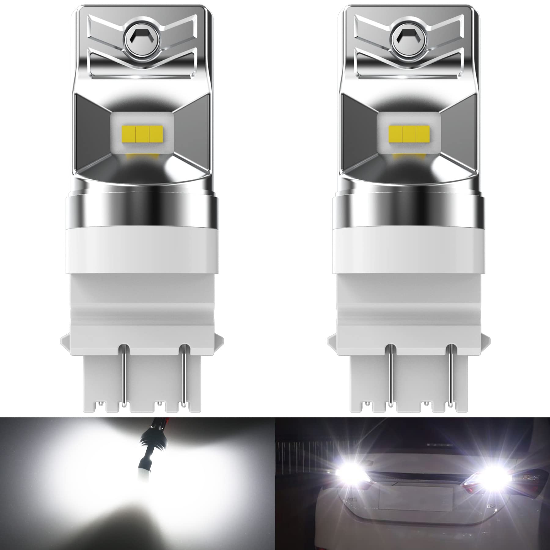 NATGIC 3157 3156 3057 3155 LED Bulbs Xenon White 1700LM CSP Chips Used for Reverse Light Tail Parking Brake Light, 12V-24V (2-Pack)