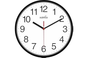 HIPPIH Clock Black Wall Clock Silent Non Ticking Quality Quartz - 10 Inch Round Easy to Read for Home Office & School Decor Clock