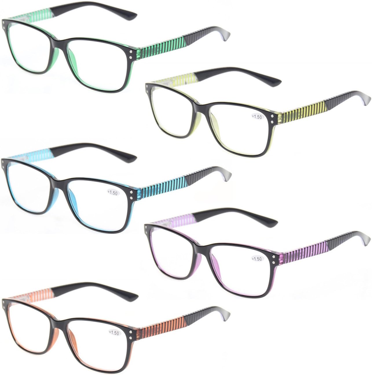 Kerecsen 5 Pack Fashion Reading Glasses Spring Hinge With Stylish Pattern Readers