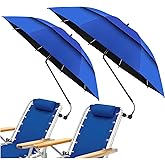 NBtoUS 2 Pack 48.6" Double Canopy Beach Umbrella with Clamp, UPF50+ Beach Chair Umbrella with clip, 360°Adjustable Portable Outdoor Wheelchair, Patio, Golf Carts,Camping(Not Include Chair)