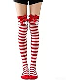 OVOY Thigh High Striped Socks for Women - Red & White Striped Stockings | Stretchy Soft Cosplay Socks for Daily Wear Cosplay