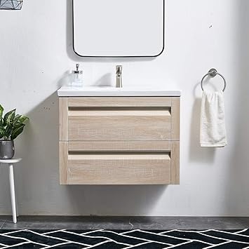 Wash Stands Vanity Units Diy Tools Glanzhaus Eu10bxaa 600 C Glanzhous Modern 600mm Wall Hung Vanity Unit With Basin Space Saving 600 Light Wooden Bathroom Vanity Unit With Sink And 2 Large