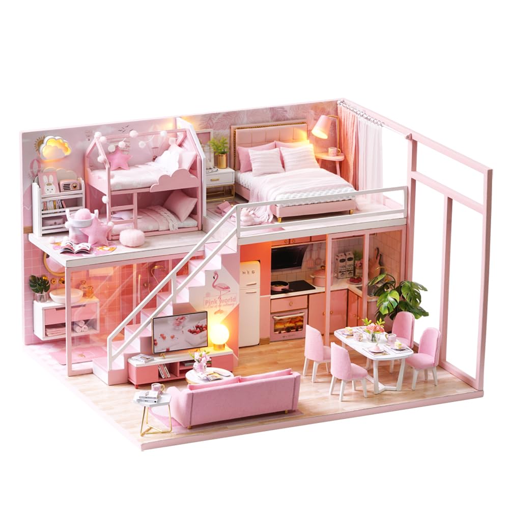 Photo 1 of TuKIIE DIY Miniature Dollhouse Kit with Furniture, 1:24 Scale Creative Room Mini Wooden Doll House Accessories Plus Dust Proof & Music Movement for Kids Teens Adults(Meeting Your Sweet)