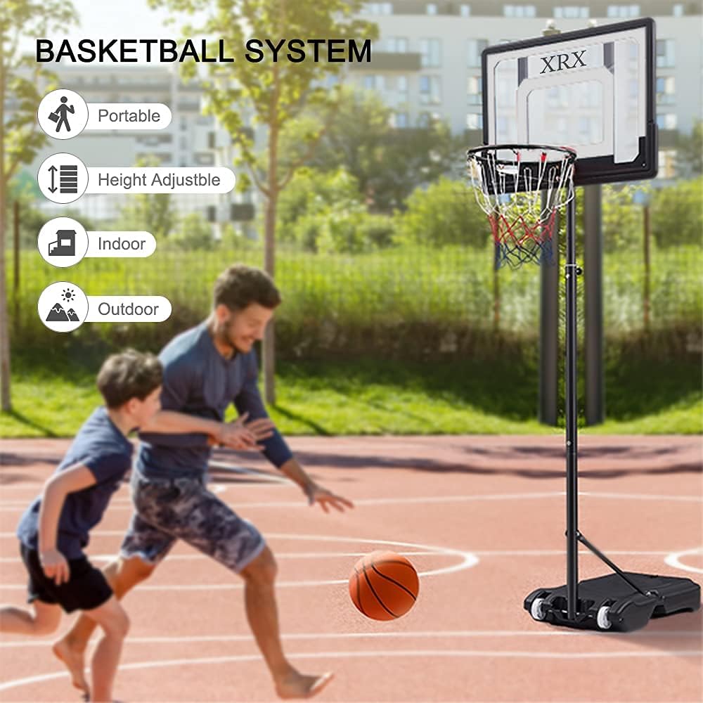 Basketball Hoop, XRX Portable Basketball Hoop & Goal Basketball System, Height Adjustable 5ft-7ft w/ 32Inch Backboard and Wheels Suitable for Teenagers Swimming Pool Indoor Outdoor Use : Sports & Outdoors