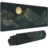 XL Large Gaming Mouse Pad, Abstract Mountain and Moon Full Desk Mousepad with Stitched, Waterproof Non-Slip Base Keyboard Pad, PC Laptop Computer Mat, (Green, 31.5 * 11.8 in)