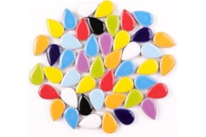 BUENOARTE 200g Ceramic Teardrop Mosaic Tiles, Green Yellow Blue Red Purple White Black Small Raindrop Petal Mosaics Ceramic Pieces for DIY Hobbies Mosaic Crafts Art Works & Deco (TD900)