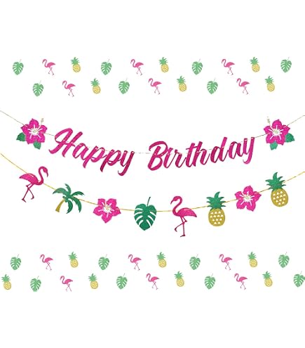 Dusenly Banner Compleanno Flamingo Rosa – Ghirlanda Tropicale Per Feste Luau, Hawaii, Piscina, Decorazioni Carta 13x18 Cm