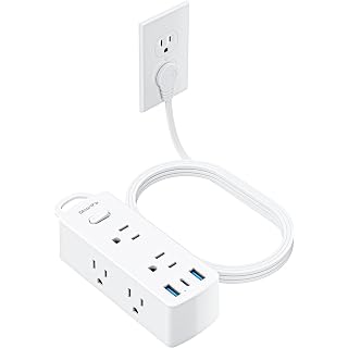Olcorife Flat Plug Power Strip with 5 FT Extension Cord, 6 Outlets 3 USB Ports(1 USB C), 3 Sided Outlet Extender for Home Off