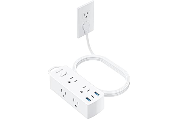 Power Strip Surge Protector, Olcorife Ultra Thin Flat Plug Extension Cord 5ft, 6 Outlets 3 USB Ports(1 USB C), 3 Sided Outlet